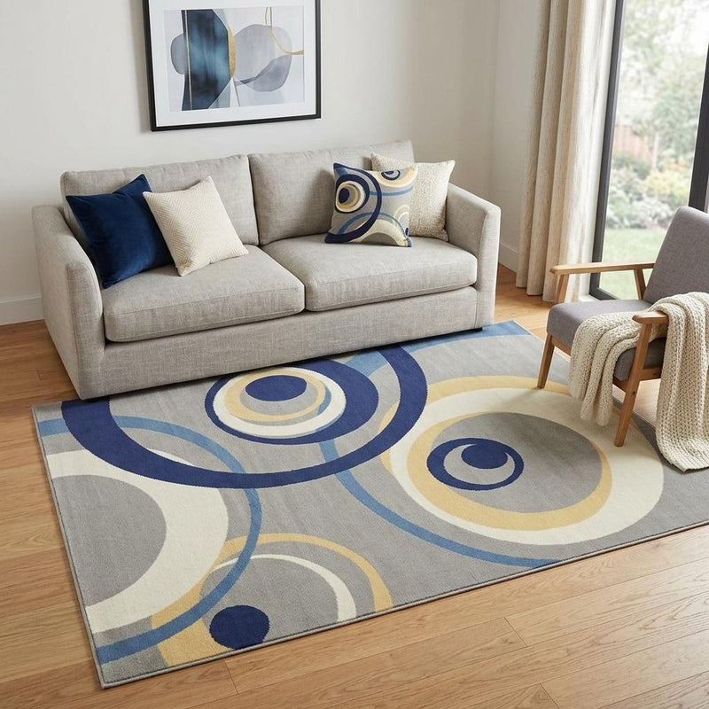 5' X 7' Gray and Blue Geometric Power Loom Area Rug