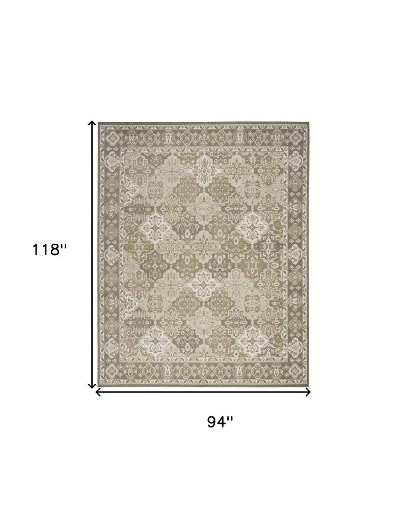 8' Green And Ivory Medallion Distressed Runner Rug