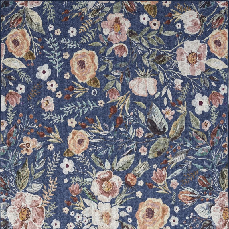 4' X 6' Blue and Pink Floral Power Loom Non Skid Area Rug