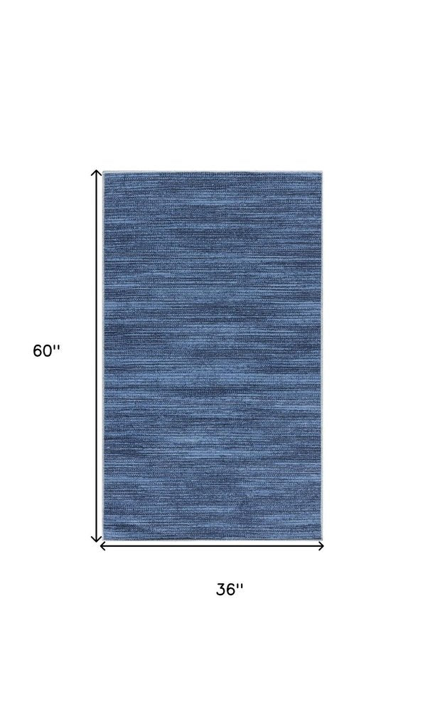 3' X 5' Blue Abstract Power Loom Washable Non Skid Area Rug