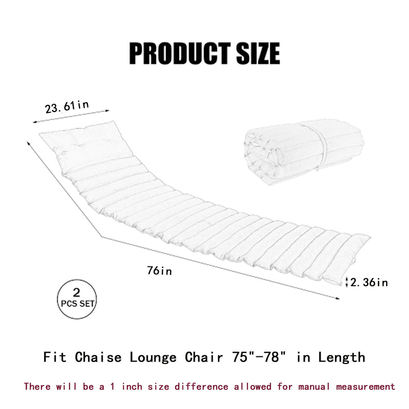 2 Piece Outdoor Chaise Lounge Chair Cushion Set