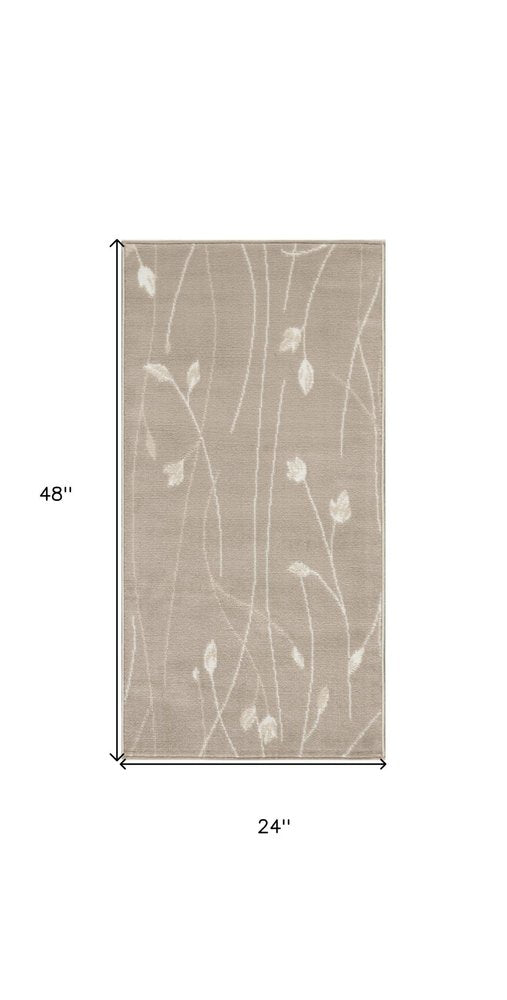 8' Beige And Ivory Floral Runner Rug