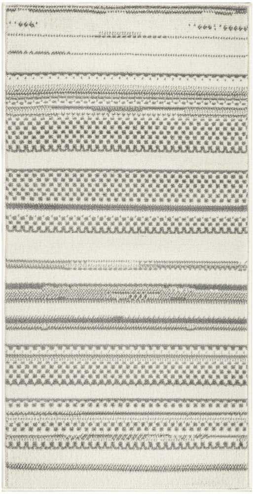 8' Gray And Ivory Striped Distressed Runner Rug