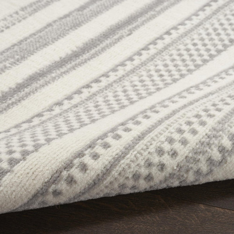 8' Gray And Ivory Striped Distressed Runner Rug