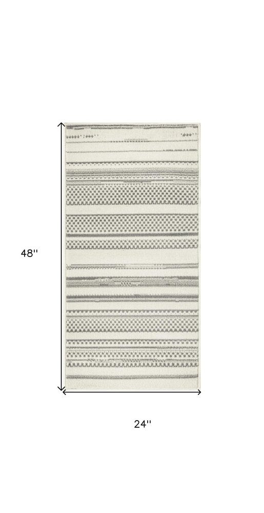 8' Gray And Ivory Striped Distressed Runner Rug