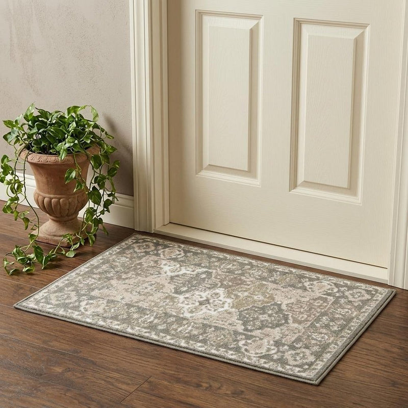 8' Green And Ivory Medallion Distressed Runner Rug