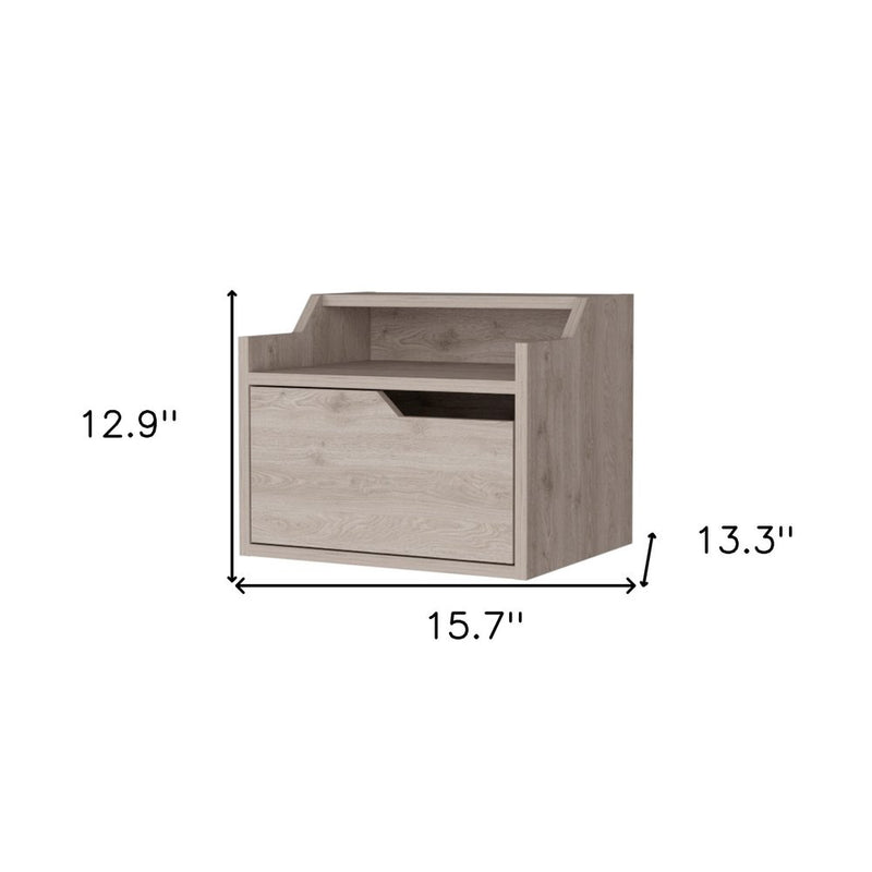 13" Gray Wood One Drawer Floating Nightstand