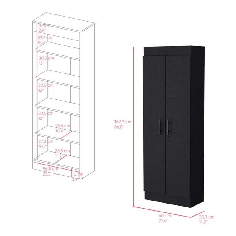 67" Black Wood Pantry Or Storage Closet