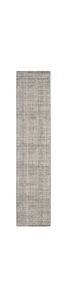 10' Ivory And Blue Geometric Distressed Runner Rug With Fringe