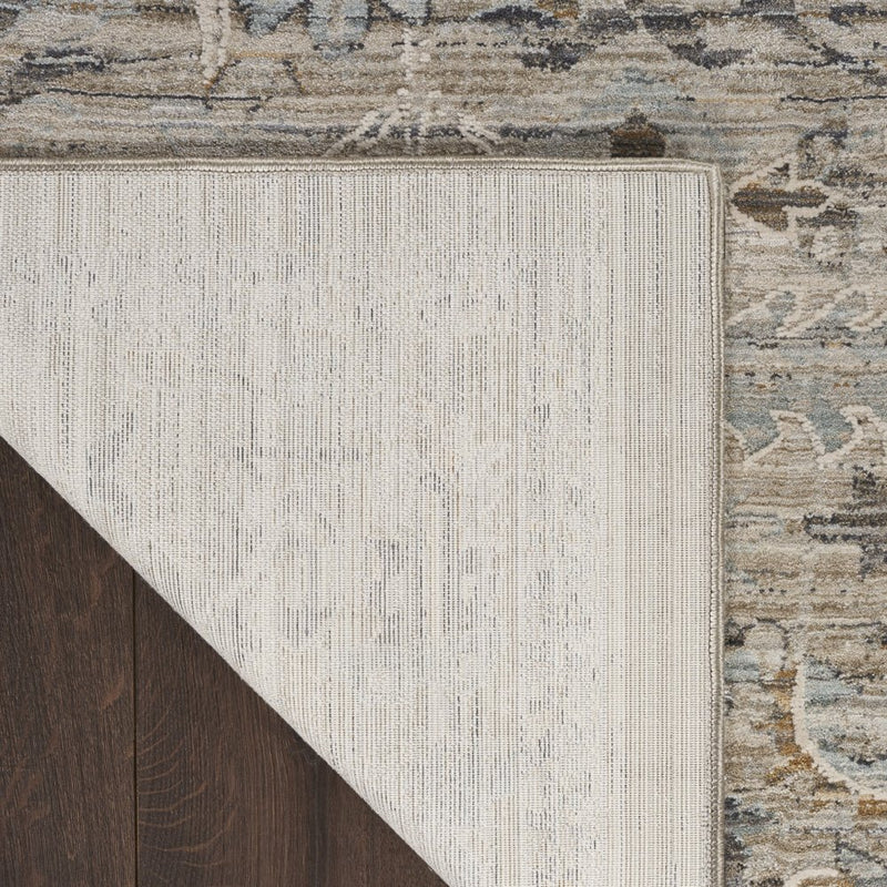 10' Ivory Black And Taupe Southwestern Distressed Runner Rug With Fringe