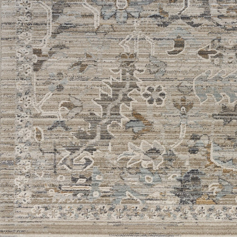 10' Ivory Black And Taupe Southwestern Distressed Runner Rug With Fringe