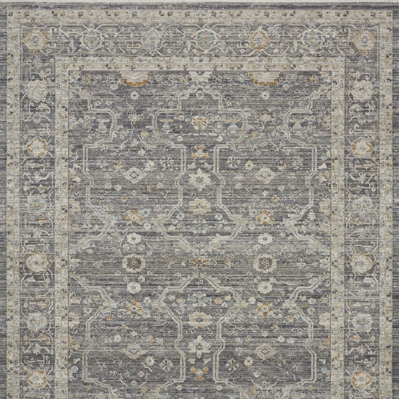 8' X 10' Slate Gray Brown And Ivory Floral Distressed Area Rug With Fringe