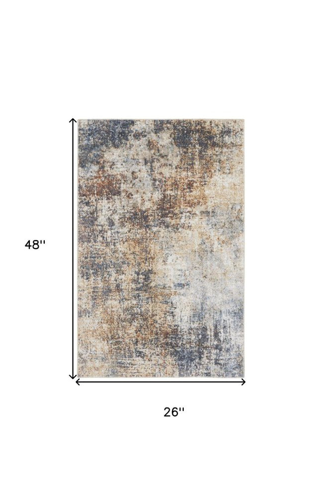2' X 4' Red And Ivory Abstract Washable Area Rug