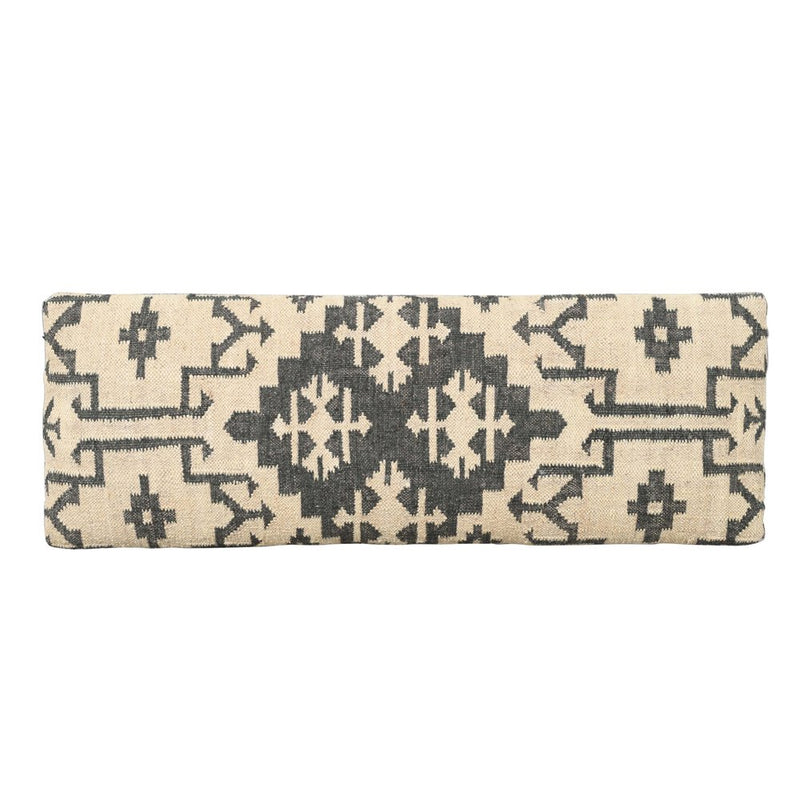 48" Cream And Black Southwest Jute Fabric Wool And Steel Upholstered Bench
