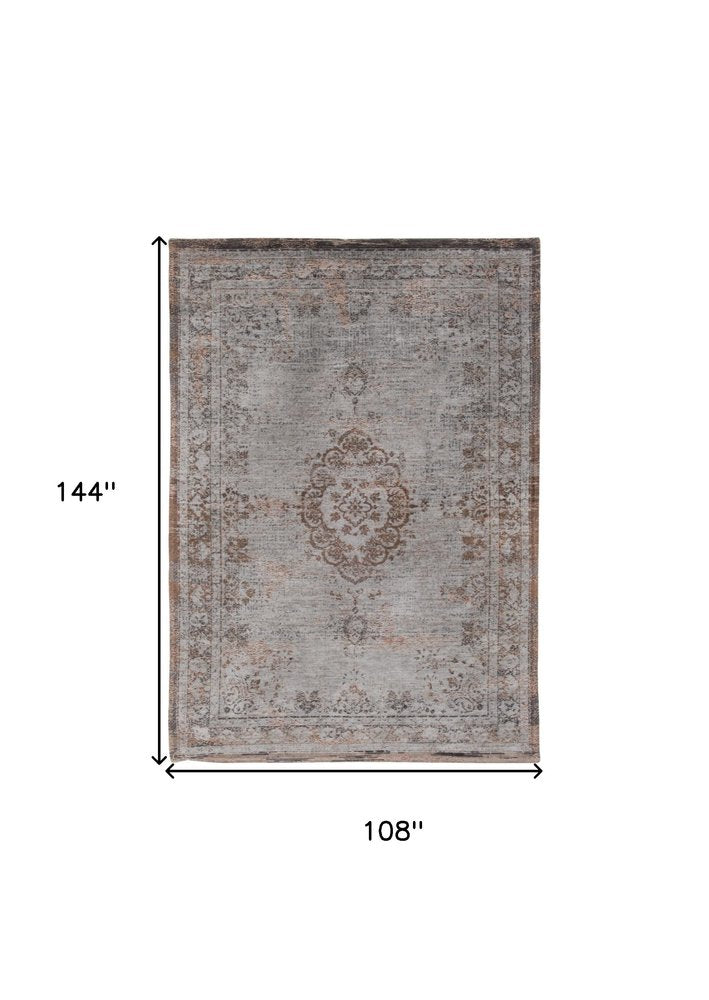 3' X 5' Gray and Beige Medallion Non Skid Area Rug