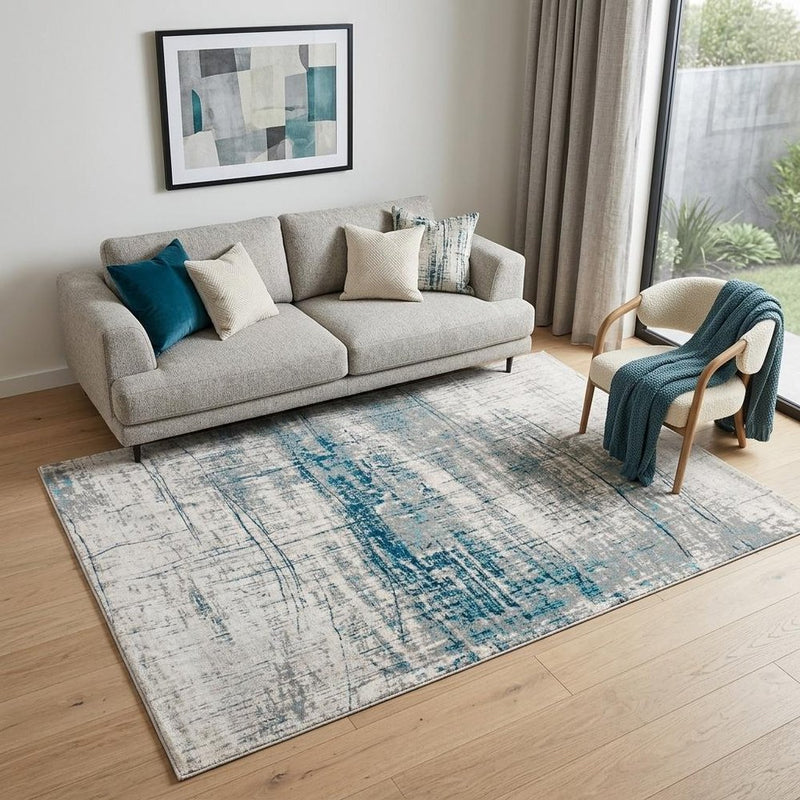6' X 8' Blue and Gray Abstract Non Skid Area Rug