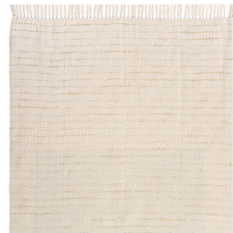 50" X 60" White and Beige Cotton Blend Woven Striped Throw Blanket with Fringe