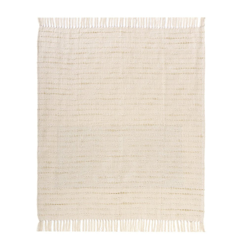 50" X 60" White and Beige Cotton Blend Woven Striped Throw Blanket with Fringe
