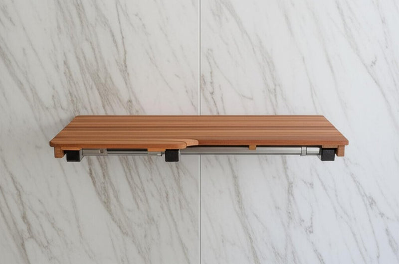 14" X 36" Brown Teak Wall Mount Rectangular Shower Bench
