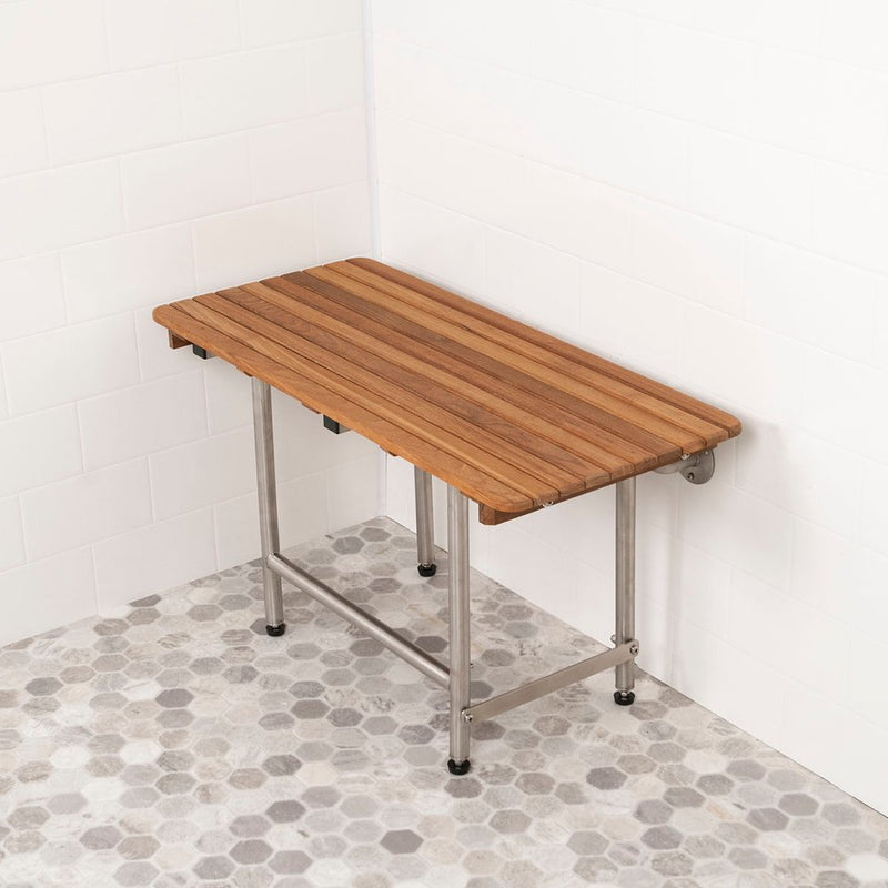 18" X 34" Brown Teak Rectangular Shower Bench