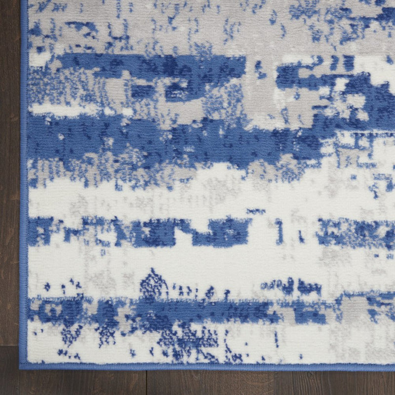 8' X 12' Ivory and Navy Blue Abstract Distressed Non Skid Area Rug