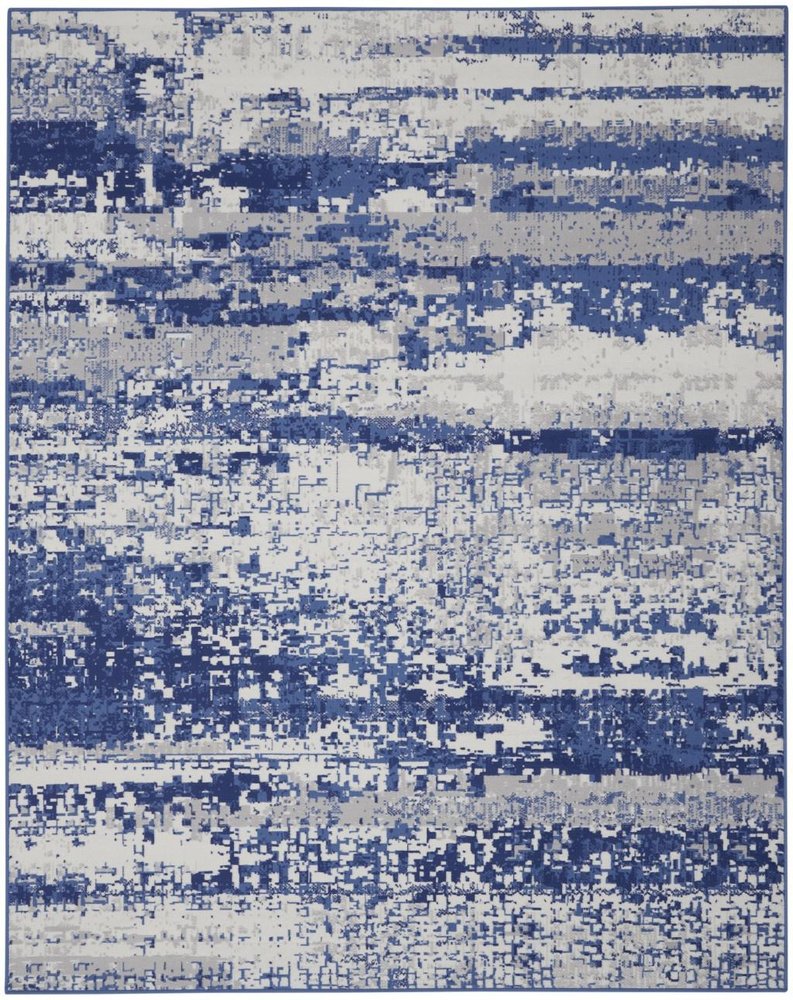 8' X 12' Ivory and Navy Blue Abstract Distressed Non Skid Area Rug