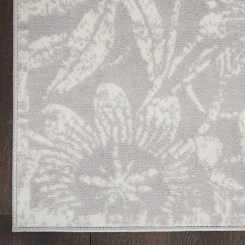 8' Gray and Ivory Floral Distressed Non Skid Runner Rug