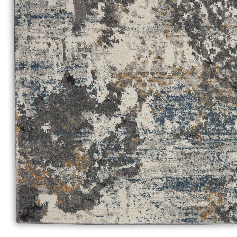 8' Ivory Gray And Orange Abstract Runner Rug