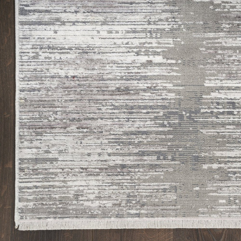 8' X 10' Gray And White Abstract Area Rug With Fringe