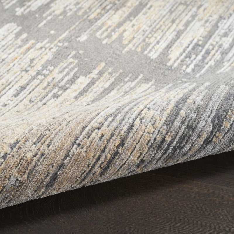 8' X 10' Gray And Gold Abstract Area Rug With Fringe