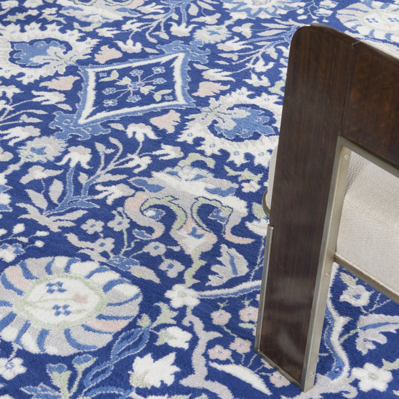 3' X 5' Navy Blue Ivory and Beige Floral Area Rug