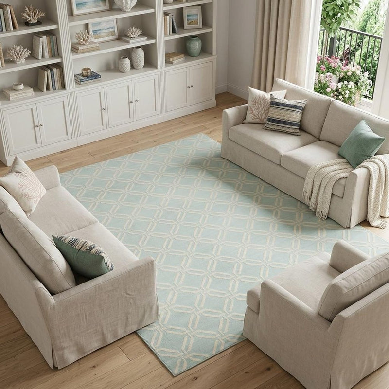 8' X 10' Beige and Green Trellis Non Skid Area Rug