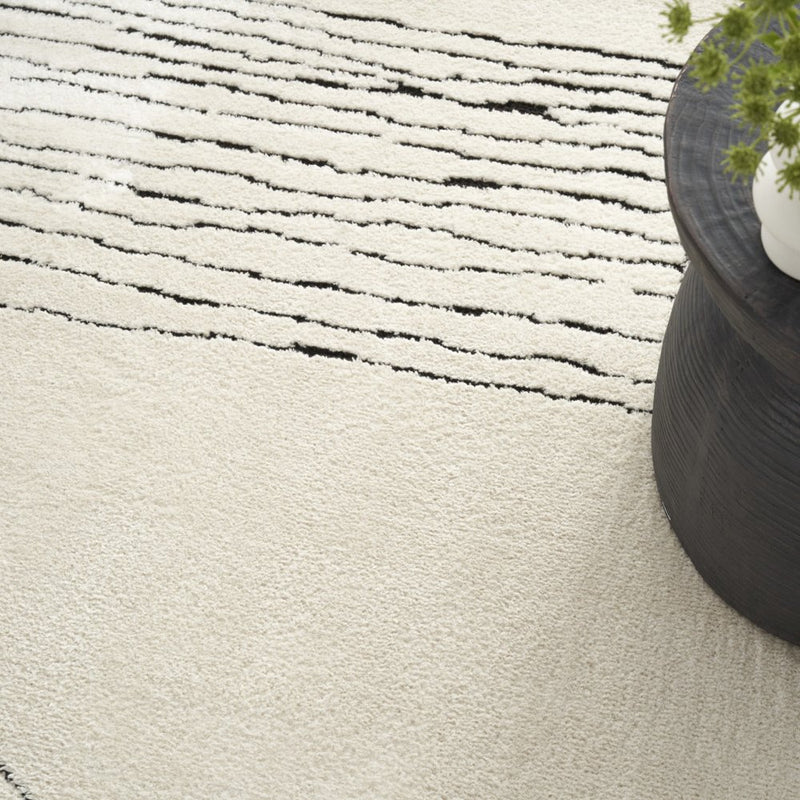8' X 10' Ivory and Black Geometric Area Rug