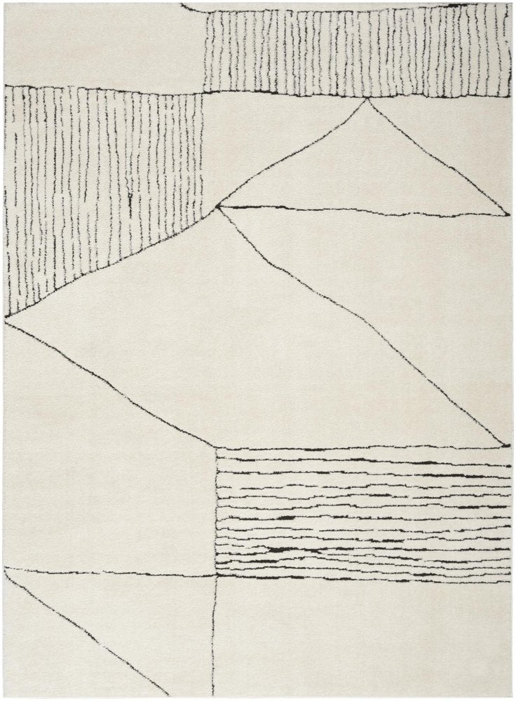 8' X 10' Ivory and Black Geometric Area Rug