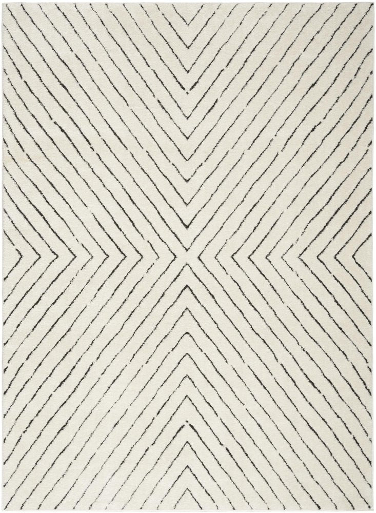 8' X 10' Ivory And Black Abstract Area Rug
