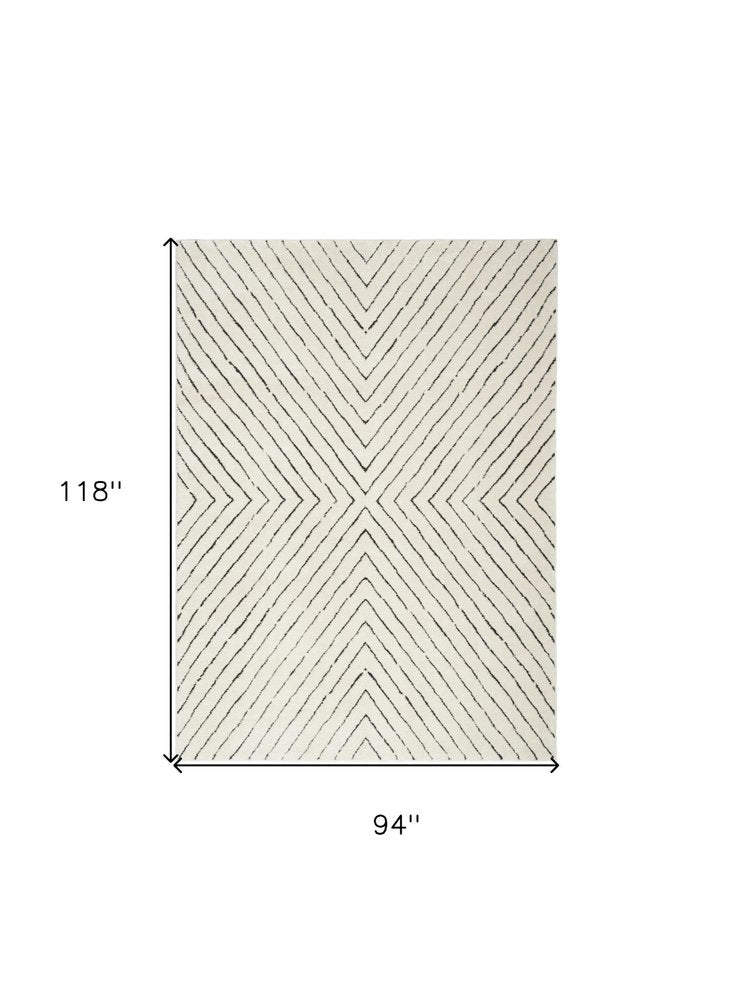 8' X 10' Ivory And Black Abstract Area Rug