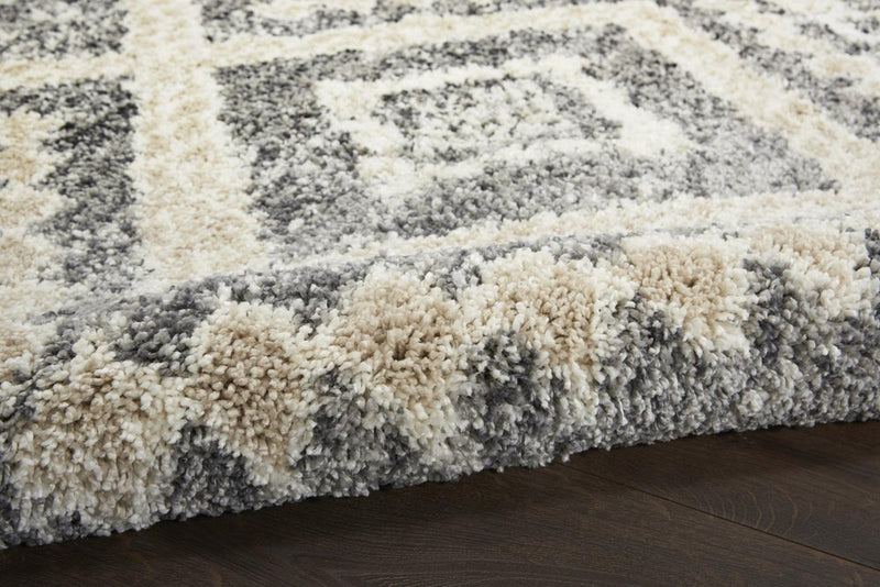 5' X 8' Ivory And Gray Geometric Shag Non Skid Area Rug