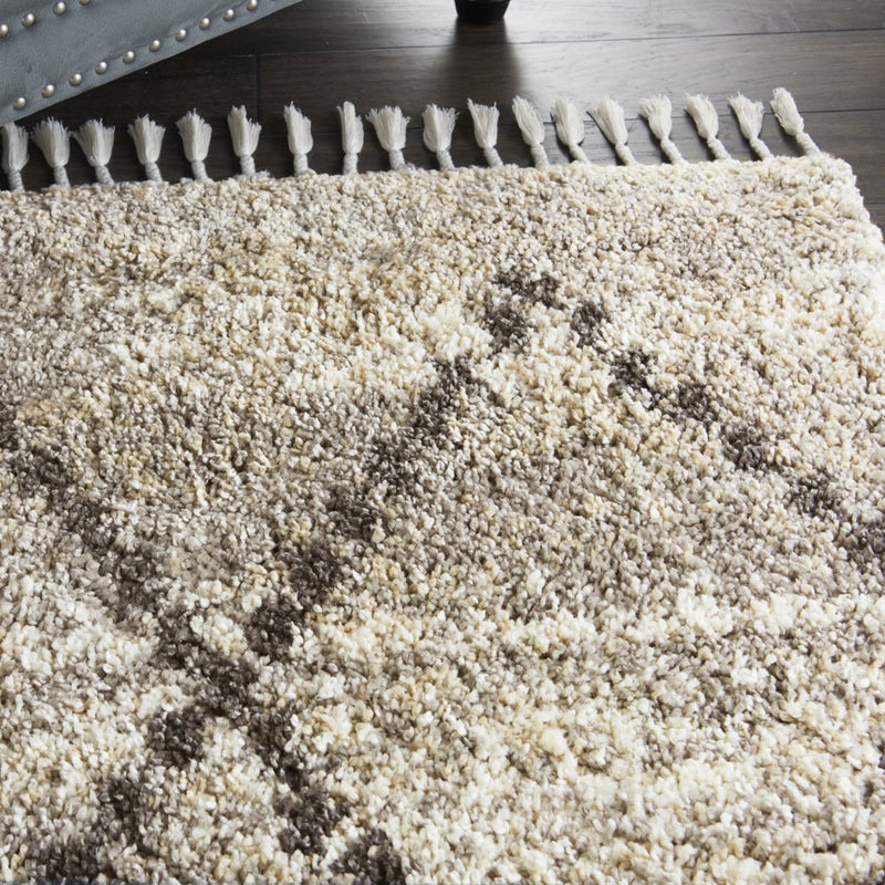 5' X 8' Silver And Gray Geometric Shag Non Skid Area Rug