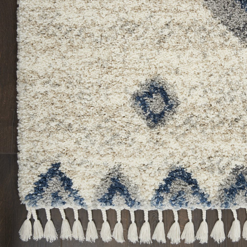 5' X 8' Ivory Blue And Gray Medallion Shag Non Skid Area Rug