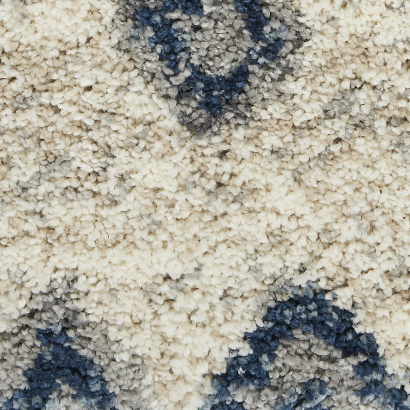 5' X 8' Ivory Blue And Gray Medallion Shag Non Skid Area Rug