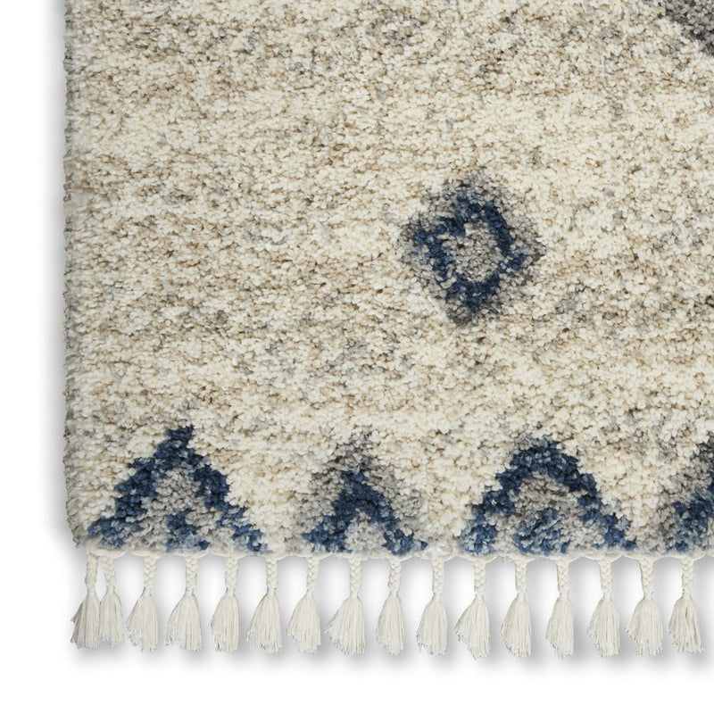 5' X 8' Ivory Blue And Gray Medallion Shag Non Skid Area Rug