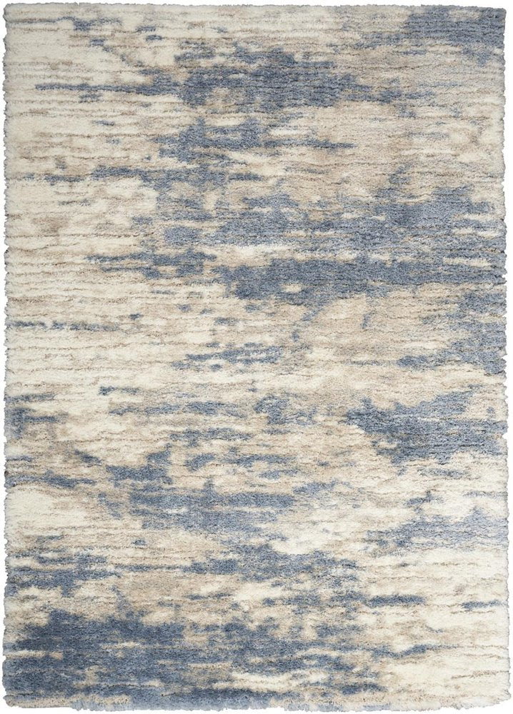 5' X 7' Light Blue Gray and Beige Abstract Shag Area Rug