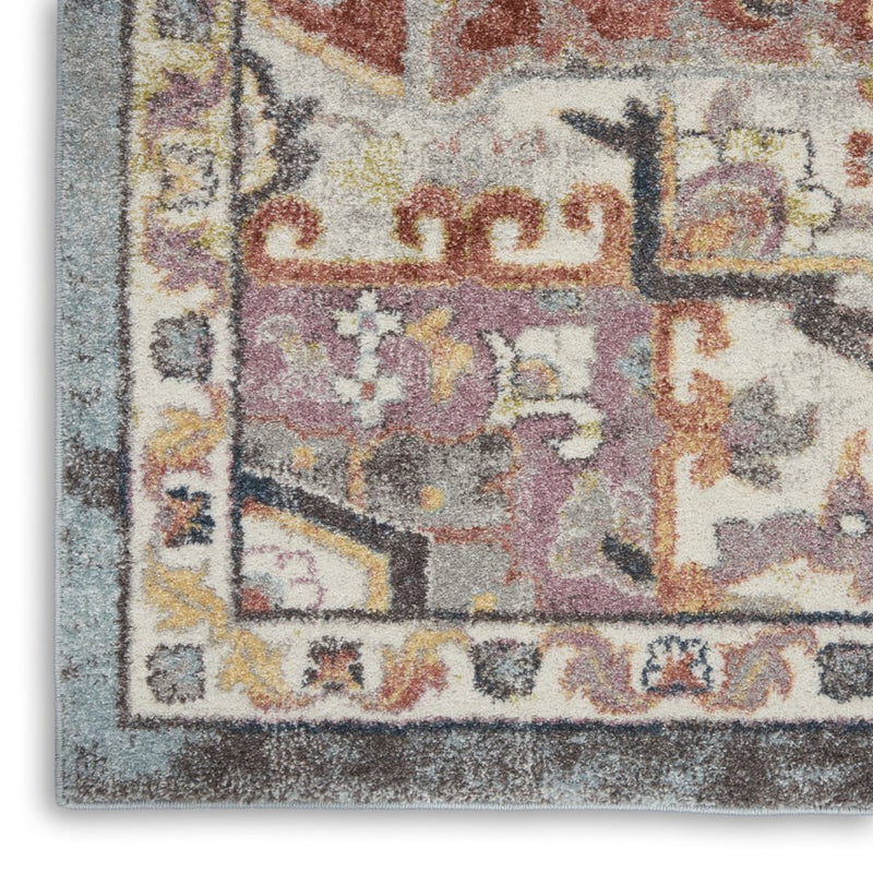 8' Blue and Red Floral Distressed Runner Rug