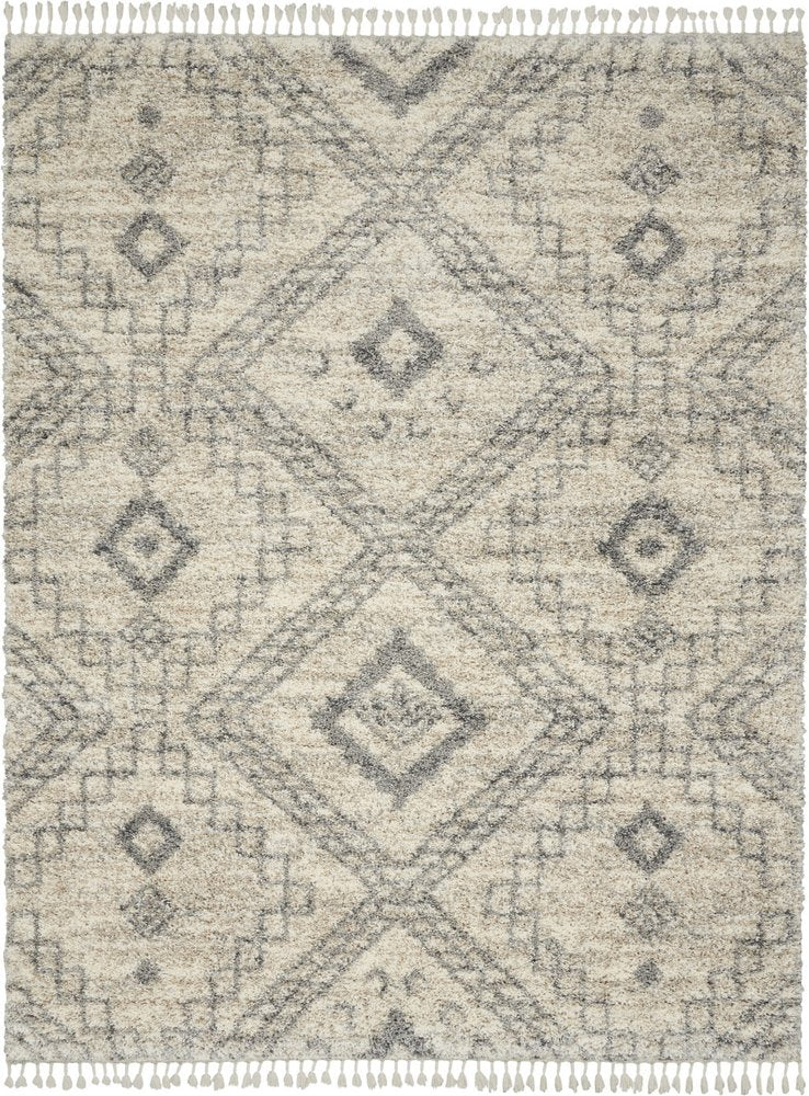 8' X 11' Ivory And Gray Geometric Shag Non Skid Area Rug
