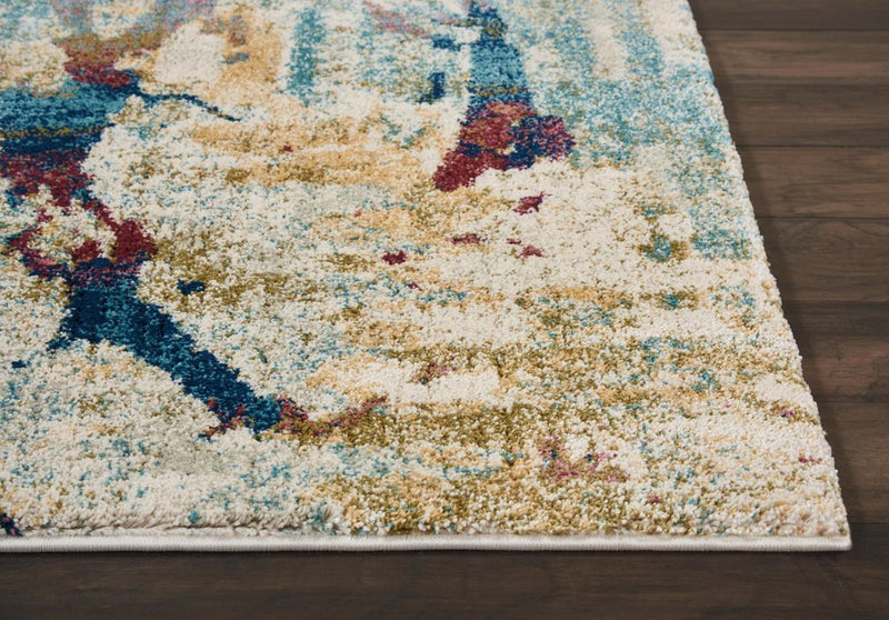 8' X 11' Cream Blue and Green Abstract Distressed Area Rug