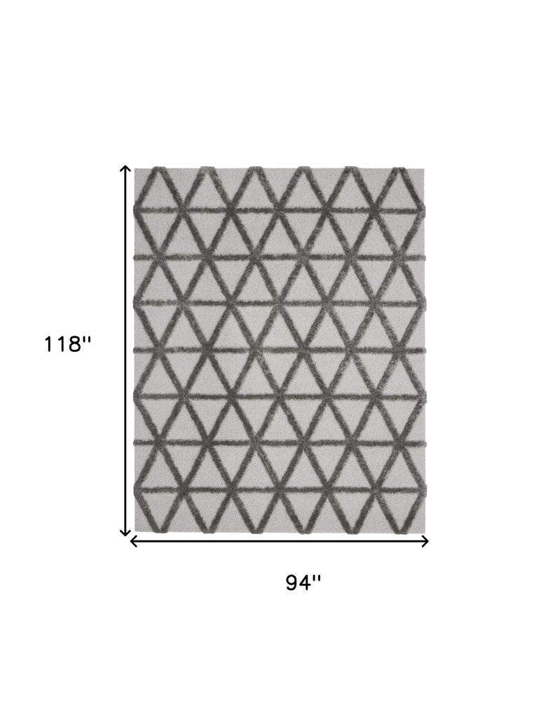 8' X 10' Charcoal And Gray Geometric Shag Area Rug