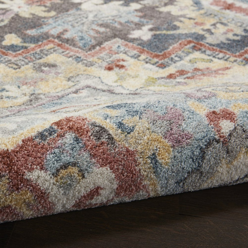 5' X 7' Charcoal Brown and Yellow Floral Medallion Distressed Area Rug