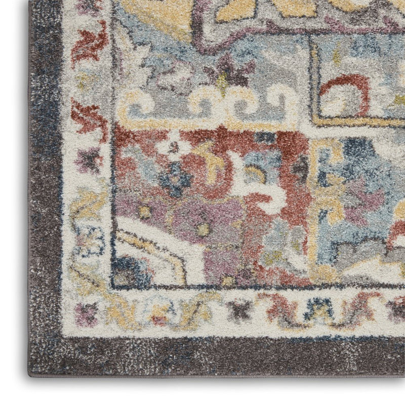 5' X 7' Charcoal Brown and Yellow Floral Medallion Distressed Area Rug