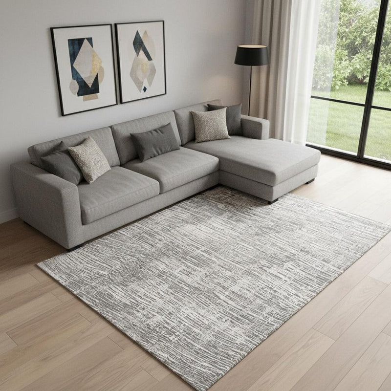 9' X 12' Ivory and Gray Abstract Non Skid Area Rug