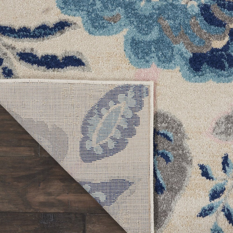9' X 12' Ivory And Blue Floral Area Rug